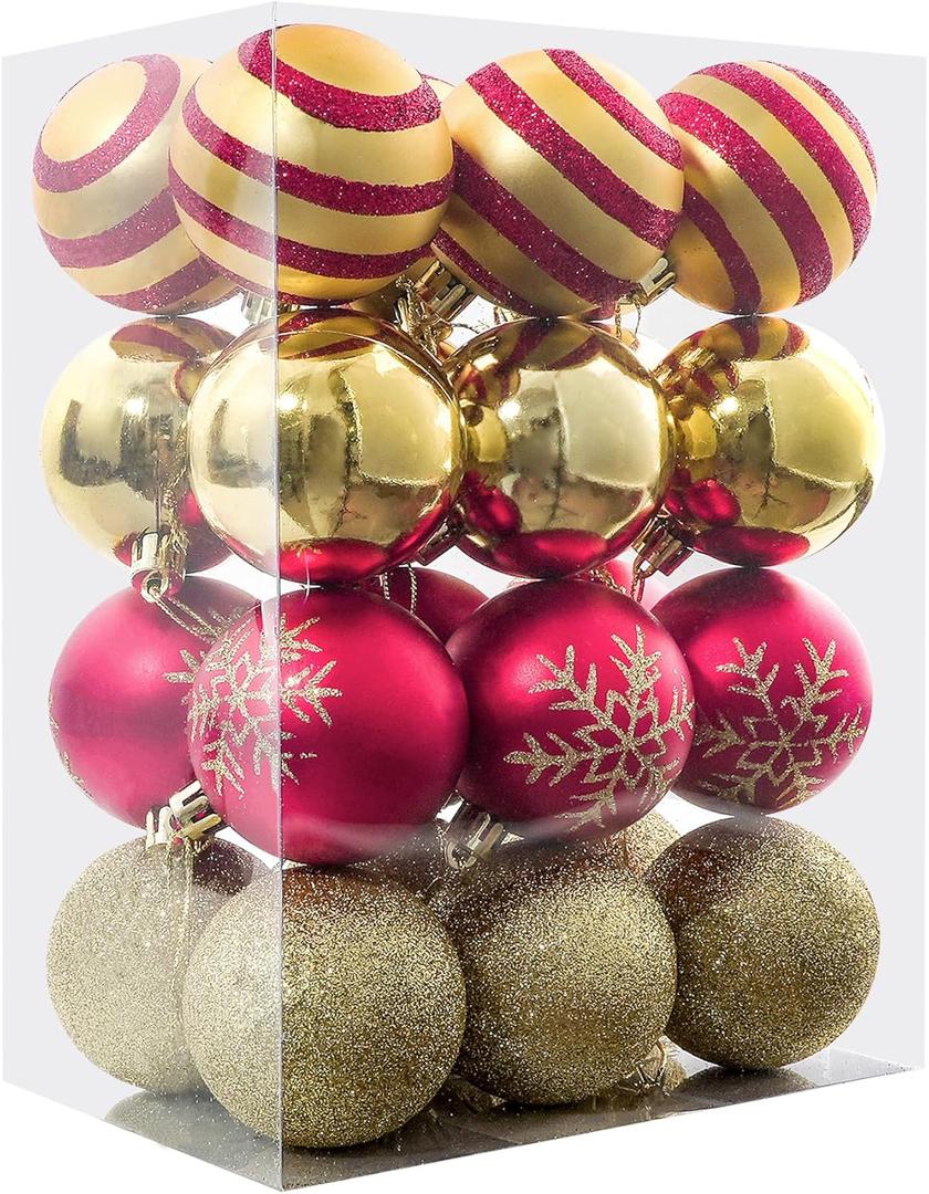 24pcs Xmas Balls 6cm/2.4" Red and Gold Christmas Balls Christmas Tree Hanging Ornaments for Festival Wreath Garland New Year Party