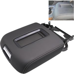 Center Console Armrest Lid-Compatible with 2014-2018 Chevy Silverado & GMC Sierra 1500 2500 3500, 2015-2019 Tahoe Yukon Suburban- Replaces 0227083AA 22861304 Black Artificial Leather-W/Steel Bracket