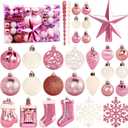 132 Pack Christmas Ornaments Set, Roseleaf Pink Christmas Tree Ornaments Shatterproof Hanging Decorative Balls for Xmas Tree Wreath Garland