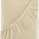 Royale Linens 400 Thread Count 100% American Grown Cotton Fitted Sheet Queen Size - All Around Elastic Fitted Sheet - Luxury Sateen Weave - Snug Fit Bottom Sheet Fit Up to 16" (Queen, Moroccan Sand)