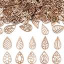 100pcs Unfinished Hollow Drop Wood Cutouts Blank Filigree Teardrop Wooden Pieces Earring Pendants for DIY Jewelry Crafts Making