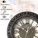 18 Inch Roman Numeral Wall Clock - Silent Non-Ticking Metal Frame with Glass Face, Battery Operated Vintage Decor for Living Room, Bedroom & Office (Antique Black)