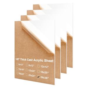 KINLINK 24x36 Plexiglass Sheets 1/8 inch Thick - 3mm White Cast Acrylic Sheet, Plastic Sheet Polycarbonate Sheet for DIY Project, Craft, Acrylic Sign and Wedding Invitation 4 Pack