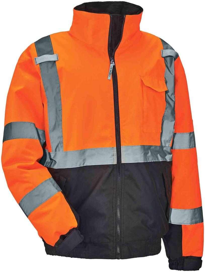 Ergodyne unisex adult High Visibility Reflective Winter Bomber Jacket, Quilted Insulation Black Bottom ANSI Compliant Class 3 Type R, Orange, 4X-Large US