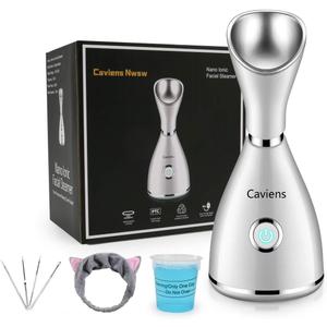 Facial Steamer-Nano Ionic Facial Steamer Warm Mist Humidifier Atomizer Sprayer Moisturizing Face Steamer Home Sauna SPA Face with 4 Piece Stainless Steel Skin Kit and Hair Band(White)