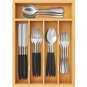 Lifewit Silverware Drawer Organizer Tray, Bamboo Cutlery Storage for Kitchen Drawer, 5 Compartment Flatware and Utensil Holder Divider for Spoons Forks Knives Tableware, Natural (9.1''W x 12.6''D)