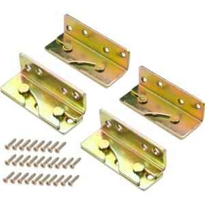 Bed Rail Brackets, Gold-Colorful Bed Frame Hardware, Set of 4 Pack Wooden Bed Brackets with Screws, Bed Rail Fittings, Heavy Duty Non-Mortise
