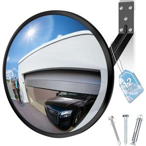 12 inch Acrylic Convex Mirror, Adjustable Wide Angle View Indoor Security Mirror, Corner Security Blind Spot for Warehouse, Office, Parking Garage and Traffic Safety