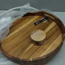 Large Round Wood Serving Tray, Wooden Trays with Handles for Ottoman Table, Vintage Acacia Tray Circle Wood Tray for Indoor Outdoor Organization and Decoration, Including 4 Round Wooden Coasters