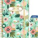 2026 Planner, Jan.2026 - Dec.2026 Planner Weekly and Monthly 6.25"x8.5" with with Page Tabs, Calendar Hardcover with Inner Pocket, Elastic Band, Twin-Wire Binding, Bookmark, Green Flowers
