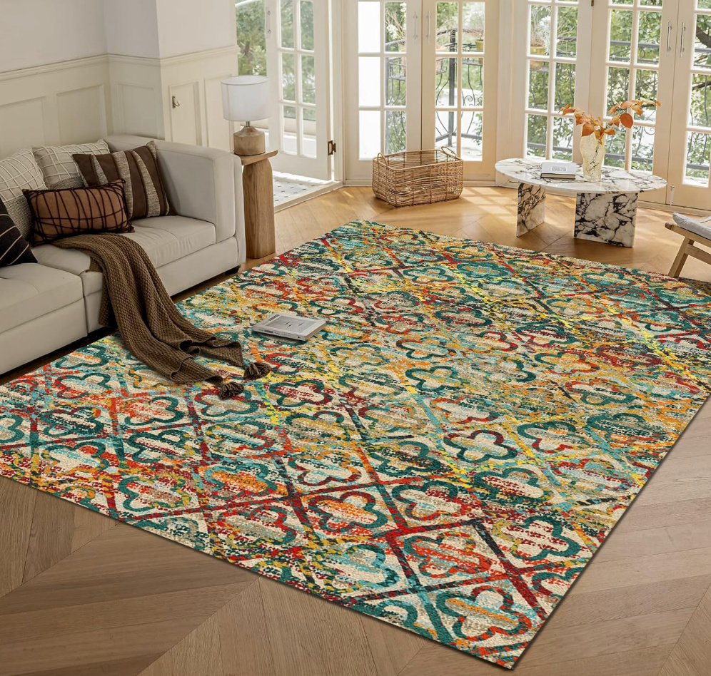 RUGSURE Washable Area Rugs, 9' x 12' - 1/6 Thick - Stain & Water Resistant Non-Slip - Perfect Resistant Rug for Living Room, Bedroom, Nursery, Pet & Child Friendly, Vibrant Colors Rugs, Multicolor