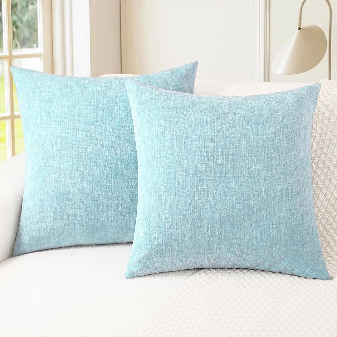 CaliTime Throw Pillow Covers Decorative 18 X 18 Inches Pack of 2 Cozy Chenille Cushion Cases for Couch Sofa Bed Living Room Home Light Blue Grey