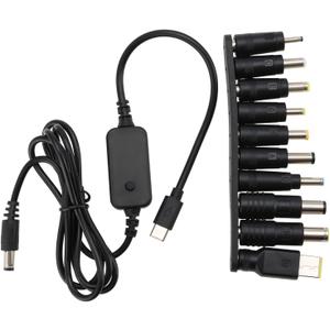 DC Adapter Cable Type C to DC5521 5V/9V/12V/15V/20V Adjustable Voltage DC Digital Display PD Fast Charging Cable for Optical Modem Routers Notebooks (1.2M Cable with 10 DC Converter Heads)
