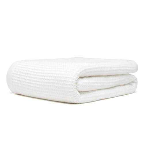 9Threads GOTS Certified Organic Cotton Waffle Weave Blanket, Queen Bed Size, 90"X90"Cozy Throw Blanket for Couch, Modern Home Decor, Throw Blankets, Comfy Waffle Blanket & Soft Bed Blankets -White