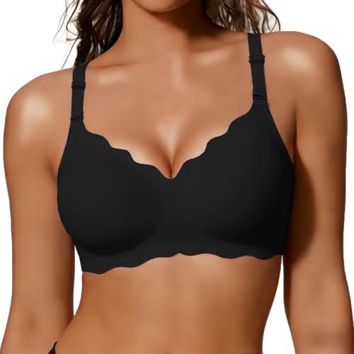 COCOMARTS Jelly Bras for Women No Underwire Scalloped Push Up Wireless Bralettes Seamless Soft Comfort Everyday Tshirt Bra Black X-Large