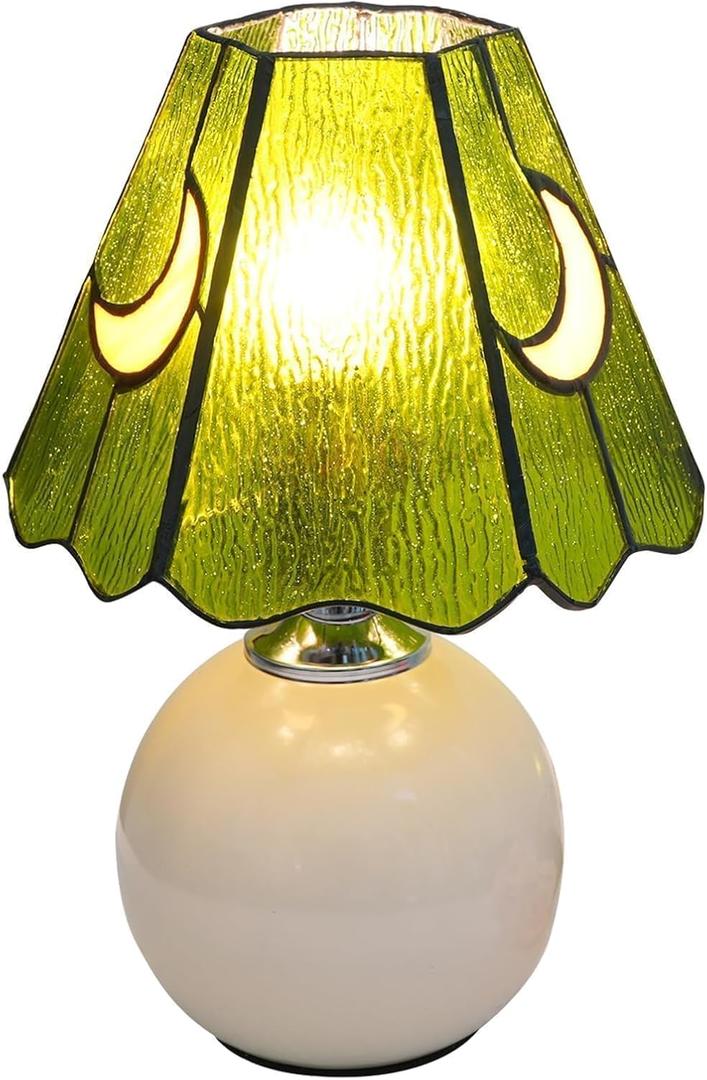 Tiffany Style Stained Glass Mushroom Table Lamp, Cute Small Bedside Night Light for Bedroom Living Room, Unique Aesthetic Home Decor Gift for Girls Women Birthday (Green)