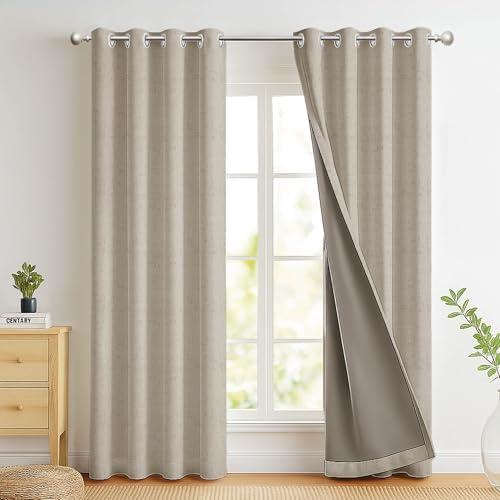 100% Blackout Thermal Curtains for Bedroom – 42x84 Inch, Noise-Reducing, Oeko-TEX Certified, Machine Washable, Grommet Panels for Home Insulation & Light Blocking, 2 Panels Linen