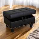 Faux Leather Storage Ottoman Bench, Rectangle Upholstered Footstool with Storage