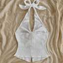 QJQ Women's Halter Tops Twist Front Slit Backless Cute Summer V Neck Tank Top Vacation Outfits (White, S)