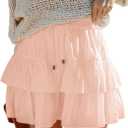 Flowy Shorts for Women Boho Ruffled Tiered Skorts Casual High Waist Mini Skirts Tennis Golf Comfy Shorts 2026 (Pink, L)