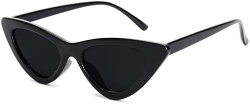 livho Retro Vintage Narrow Cat Eye Sunglasses for Women Clout Goggles Plastic Frame (Black Grey)
