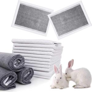 kathson Rabbit Pee Pads Disposable Cage Liners 50PCS All Absorb Black Carbon Odor Control Bunny Training Accessories with Quick-Dry Surface for Puppy Guinea Pig Kitten Hedgehog Small Animals (17.7" x 23.6" / 50PCS)