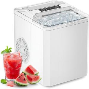 Sweetcrispy Countertop Ice Maker, Portable Ice Machine Self-Cleaning, 9 Cubes in 6 Mins, 26 lbs/24Hrs, 2 Sizes of Bullet Ice for Home Party Office, White