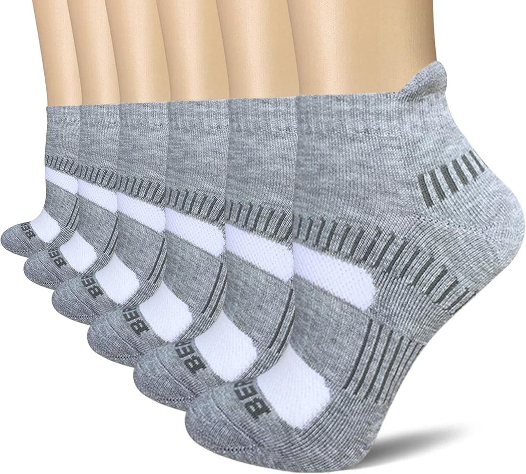 BERING Women's Athletic Running Cushioned Ankle Socks (6 Pairs) (M)