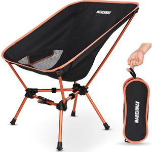 MARCHWAY Lightweight Folding Camping Chair with Spring Lock, Stable Compact Portable for Outdoor Camp, Travel, Beach, Picnic, Festival, Hiking, Backpacking (Lowback Orange)