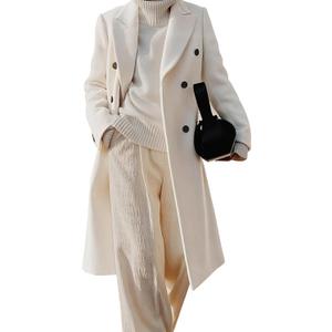 IDEALSANXUN Womens Long Wool Coats Fall Winter Double Breasted Trench Coat Peacoat (Medium, White)