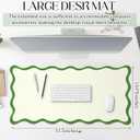 Hahafelt Scalloped Desk Mat Large Scalloped Piping Cute Desk Mat Aesthetic Preppy Table Pad Large Nonslip Pad with Edge Stitching Waterproof Gaming(Green,31.5 x 15.8 Inches)
