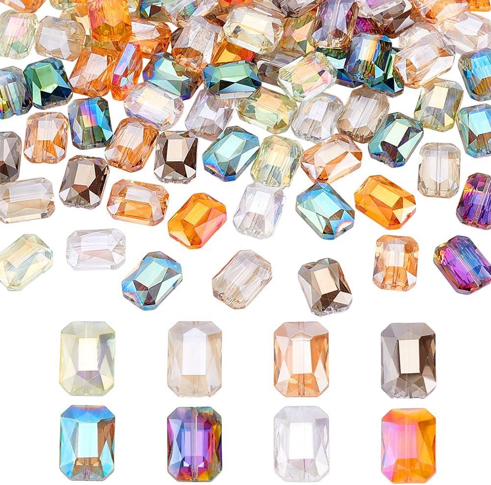 PH PandaHall 18x13mm Faceted Glass Beads, 104pcs 8 Colors Flat Large Crystal Beads Rectangle Craft Bead Spacer Loose Bead for Jewelry Bracelet Necklace Earring Making Crafting