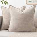 MIULEE Pack of 2 Couch Throw Pillow Covers 18x18 Inch Taupe Farmhouse Decorative Pillow Covers with Stitched Edge Tan Soft Chenille Solid Dyed Pillow Covers for Sofa Bed Living Room