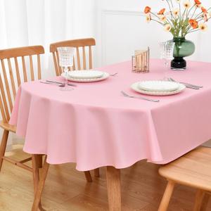 NEWISHER Pink Oval Tablecloth 60x84 inch, Heavy Duty Polyester Fabric Table Cloth, Reusable Washable Solid Table Cover for Dining, Kitchen, Party, Wedding, Indoor Outdoor Tabletop Decoration