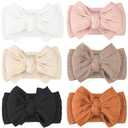 CLLOT Super Stretchy Soft Handmade Headbands with Double Bows Head Wrap Nylon Hair Accessories for Newborn Baby Girls Infant Toddlers Kids,Pack of 6 (Desert) (Khaki)