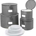 LotFancy China Storage Containers, Hard Shell, 4PCS Set, Dish Storage Box for Moving, Stackable Dinnerware Plate Organizer Bins with 48 Felt Dividers, Grey
