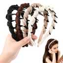Auseibeely 4 Pcs High Cranium Headbands for Women Girls - Non Slip Zig Zag Headband with Teeth - Retro Plastic Satin Braided Comb Headband Fashion Accessories for High Skull - Ideal Gifts for Women