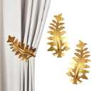 SUQ I OME 1 Pair European Big Leaf Curtain Tiebacks Novelty Fashion Curtain Hook U Shape Wall Hook Simple Modern Curtain Holdbacks, Golden