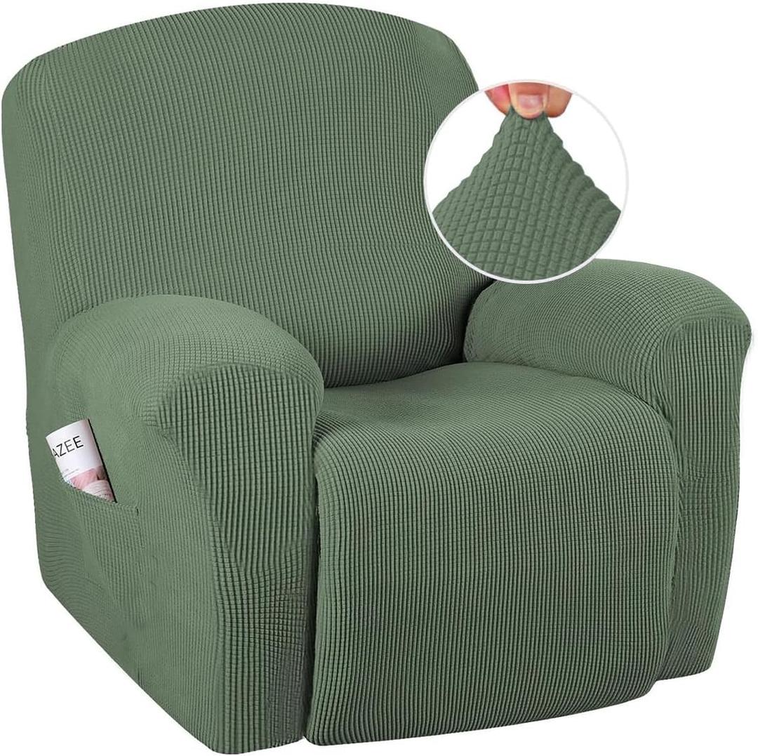 H.VERSAILTEX Super Stretch Recliner Cover Recliner Couch Covers Recliner Chair Cover Form Fitted Non Slip Reclining Slipcovers for Standard Large Recliner, Soft Thick (1 Pack, Loden Frost)