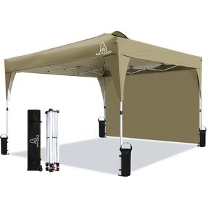 MAOO 10x10 Pop Up Canopy Tent with Sidewall, Easy Setup Instant Outdoor Canopy, 210D Silver Coated Waterproof UPF 50+ Sun Shade Shelter, Heavy Duty Steel Frame, Roller Bag, Khaki (118"L x 118"W x 98.4"H)