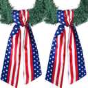Yuubin 2 Pcs 4th of July Wreath Sash Patriotic Wreaths for Front Door Embroidery Monogram Garland Red Blue Patriotic Ribbon Accessories Yard Doorway Outdoor Indoor Party Wall Decorations
