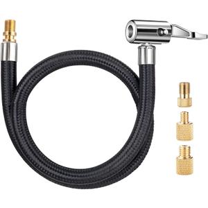 20'' Tire Inflator Hose Adapter, Lock On Air Chuck w/Converting Nuts & Presta Valve Adaptor for Air Compressor, Schrader Valve Adapter for Tire Pump's Twist On Convert to Lock On Connection