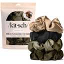 Kitsch Pillow Satin Scrunchies for Women - Hair Ties No Damage, No Crease Hair Accessories | Perfect for Day or Night - Black, 4pcs