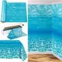 HOBBY HORSE 100 x 54 Inch Under The Ocean Tablecloth Roll in Slide Cutter Box Disposable Ocean Backdrop Mermaid Table Cover Ocean Waves Bulletin Board Plastic Roll for Beach Birthday Classroom Decor
