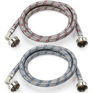 【UPGRADE】4FT Washing Machine Hoses with 90 Degree Elbow Premium Stainless Steel Burst Proof (cost-effective 2 pack) Red and Blue Striped Water Connection Inlet Supply Lines by Cenipar