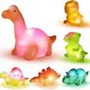 Light Up Bath Toys,6 Packs Floating Dinosaur Bathtub Toys for Toddlers,No Hole Baby Bath Toys for Kids,Great Birthday Christmas Easter for Boy and Girl Preschool