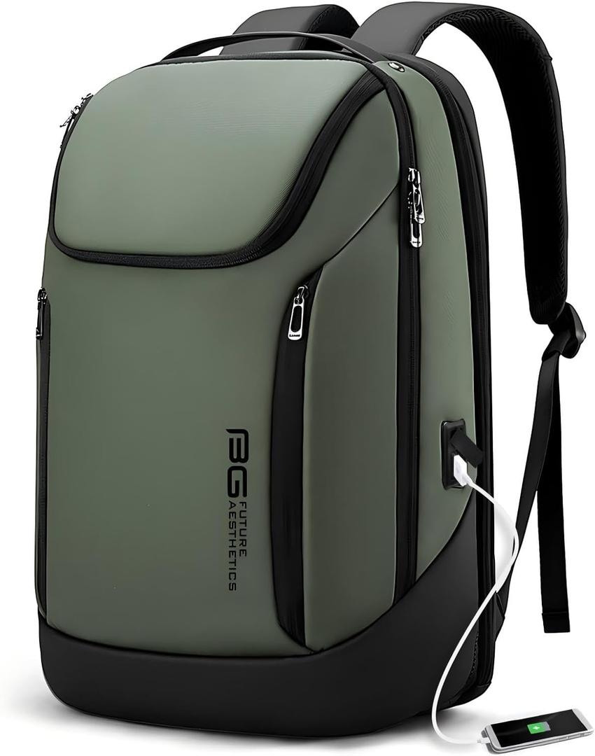 BANGE Business Smart Backpack Waterproof fit 15.6 Inch Laptop Backpack with USB Charging Port,Travel Durable Backpack (Large, Green)