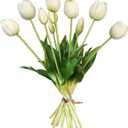 10 Pcs Fake Tulips Tulips Artificial Flowers Real Touch Fake Flowers Artificial Flower Bouquet for Home Table Party Wedding Decoration(White)