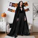 Reversible Cloak Cape with Hood Velvet Satin Witch Gothic Vampire Halloween Cosplay Costumes (Black, S)