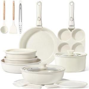 GiPP Ceramic Pots and Pans Set Non Stick, Nonstick Detachable Handle Cookware Sets, Healthy Non Toxic PFAS PFOA & PTFE Free, Dishwasher Oven Safe, Induction Kitchen Pot and Pan, 21 Piece Cream, 21PCS-Standard
